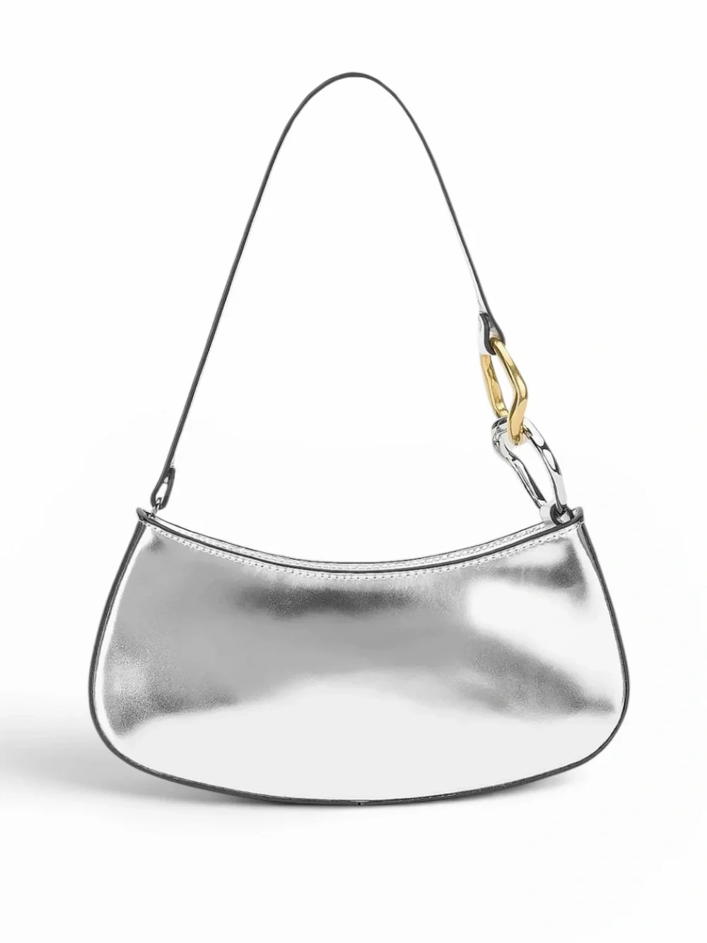 Staud Ollie Metallic Silver Shoulder Bag